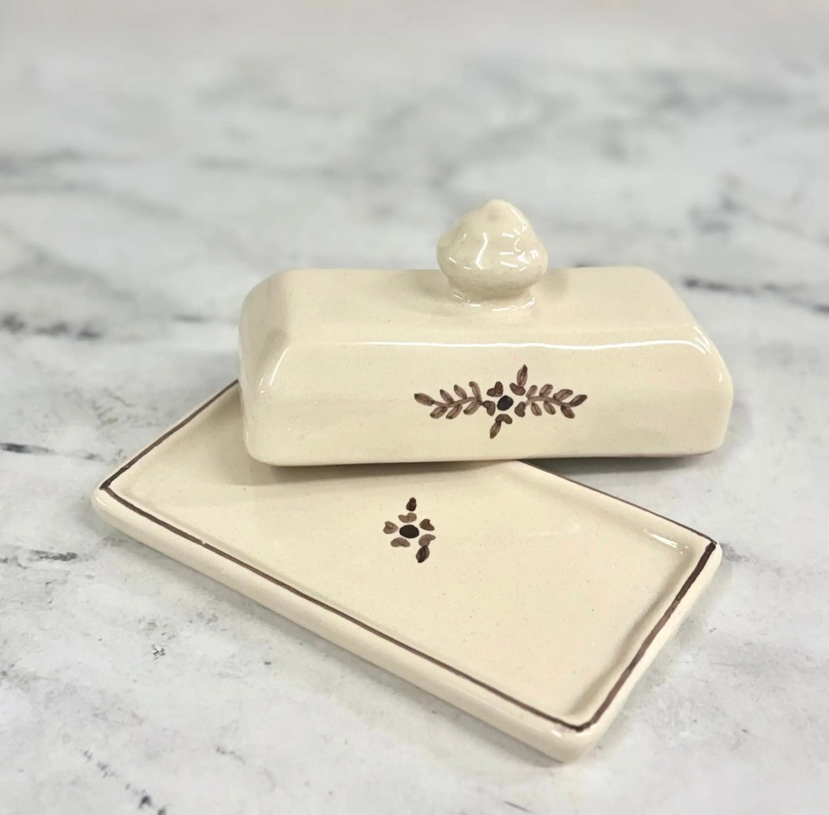 HAND PAINTED FLORA BUTTER DISH