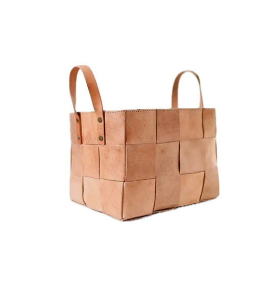 HANDWOVEN  LEATHER BASKET