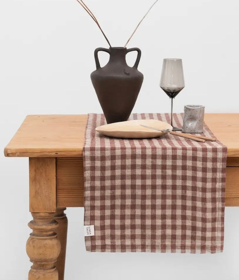 TAYLOR CHECK LINEN TABLE RUNNER