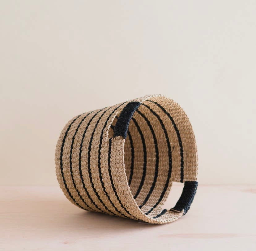 HANDWOVEN STRIPED TAPERED BASKET
