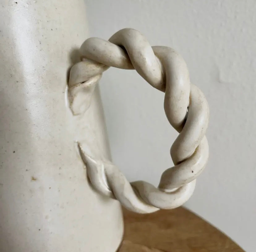 Closeup Braid Handle Pitcher - Handmade Ceramic Vessel (USA)