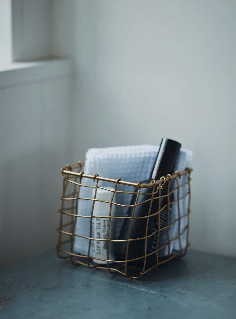 Brass Square Basket - Handmade Wire Organizer