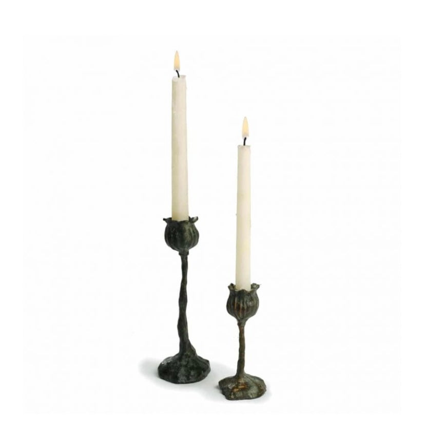 Bronze Poppy Candlestick - Sculptural Taper Holder (Mexico)