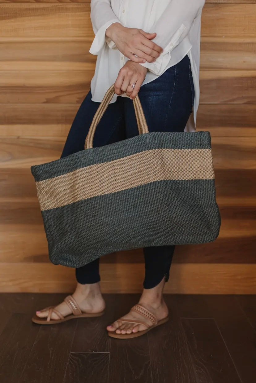 Hayes Jute Market Shopper Bag - by Will & Atlas - woman standing