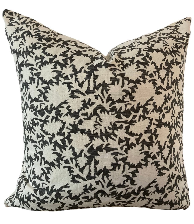 Blockprint charcoal and ivory pillow cover