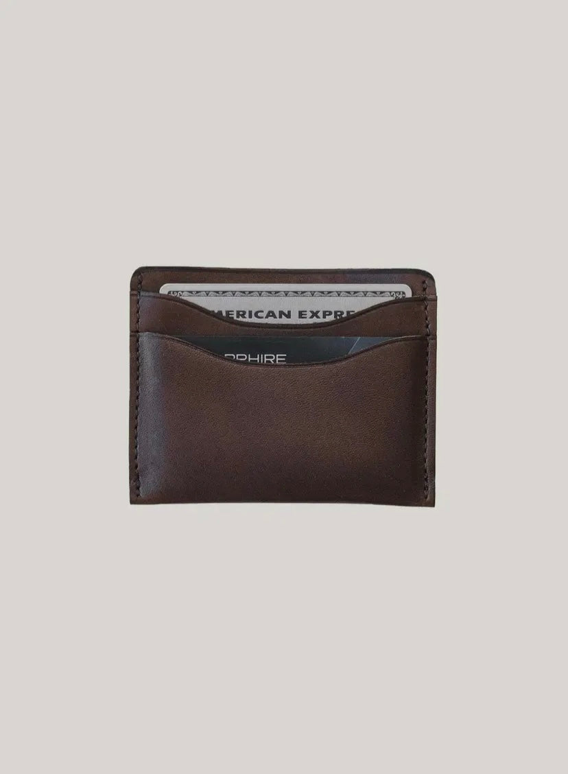 Dark Brown Leather Card Holder - Full-Grain Slim Wallet (Made in Mexico)