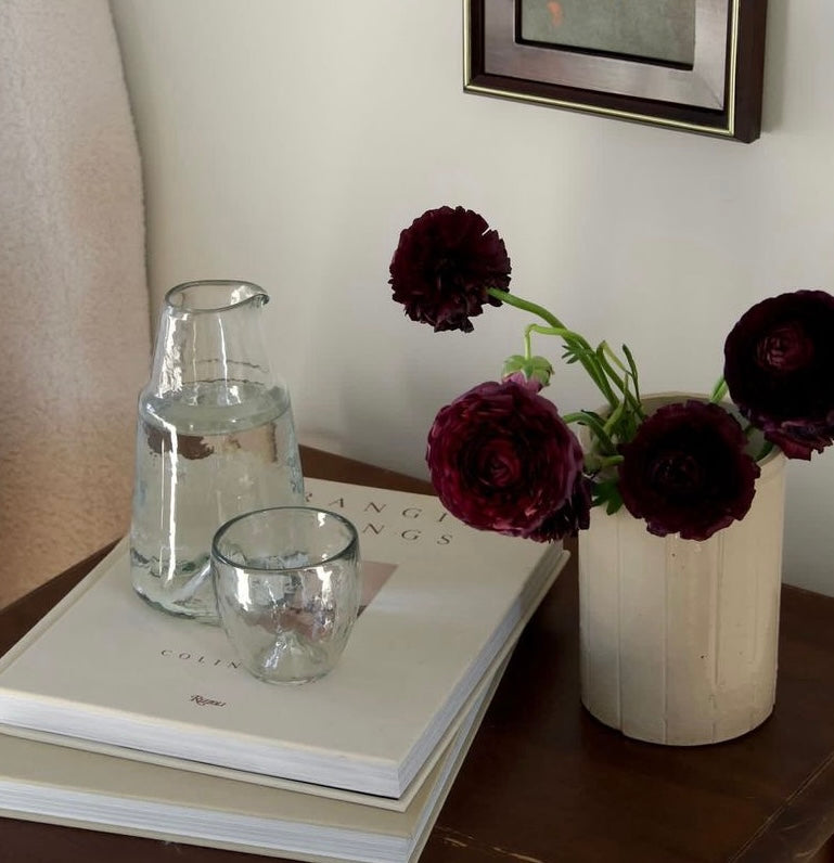 Linden Carafe top off displayed at bedside
