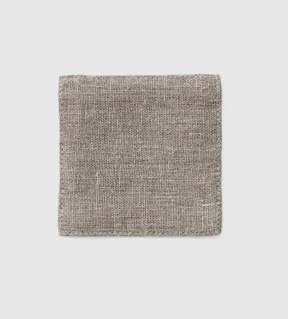 A single linen coaster with a natural grey color, displayed on a white background.
