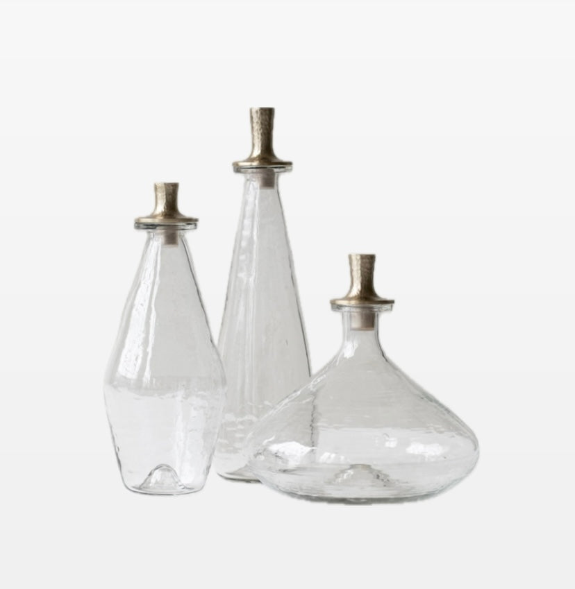 Decanter set of 3 - tall, medium, wide.