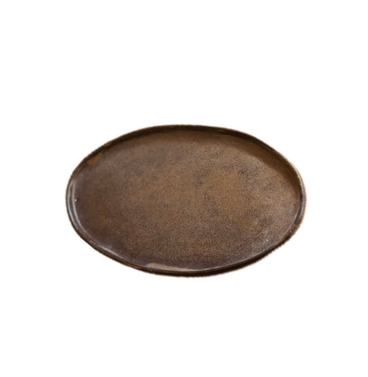 Rust stoneware oval tray from Ukraine.