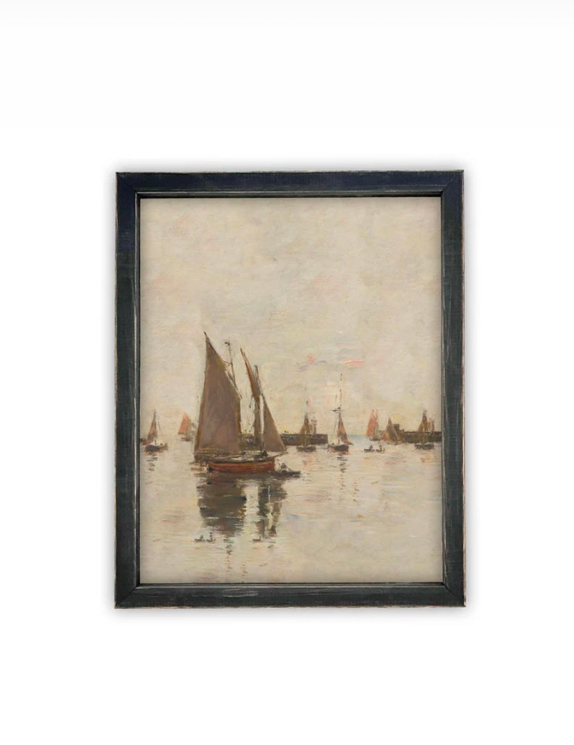 Sailboat reproduction on canvas framed art.