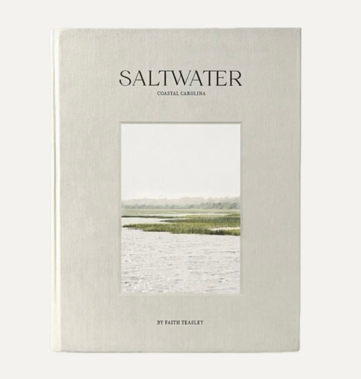 Cover of the book 'Saltwater: Coastal Carolina' by Faith Teasley with an image of a coastal scene within a rectangular frame on the front.