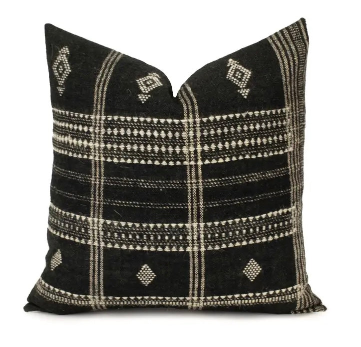 Indian Wool Pillow Cover Black