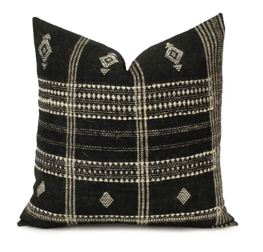 Indian Wool Pillow Cover Black