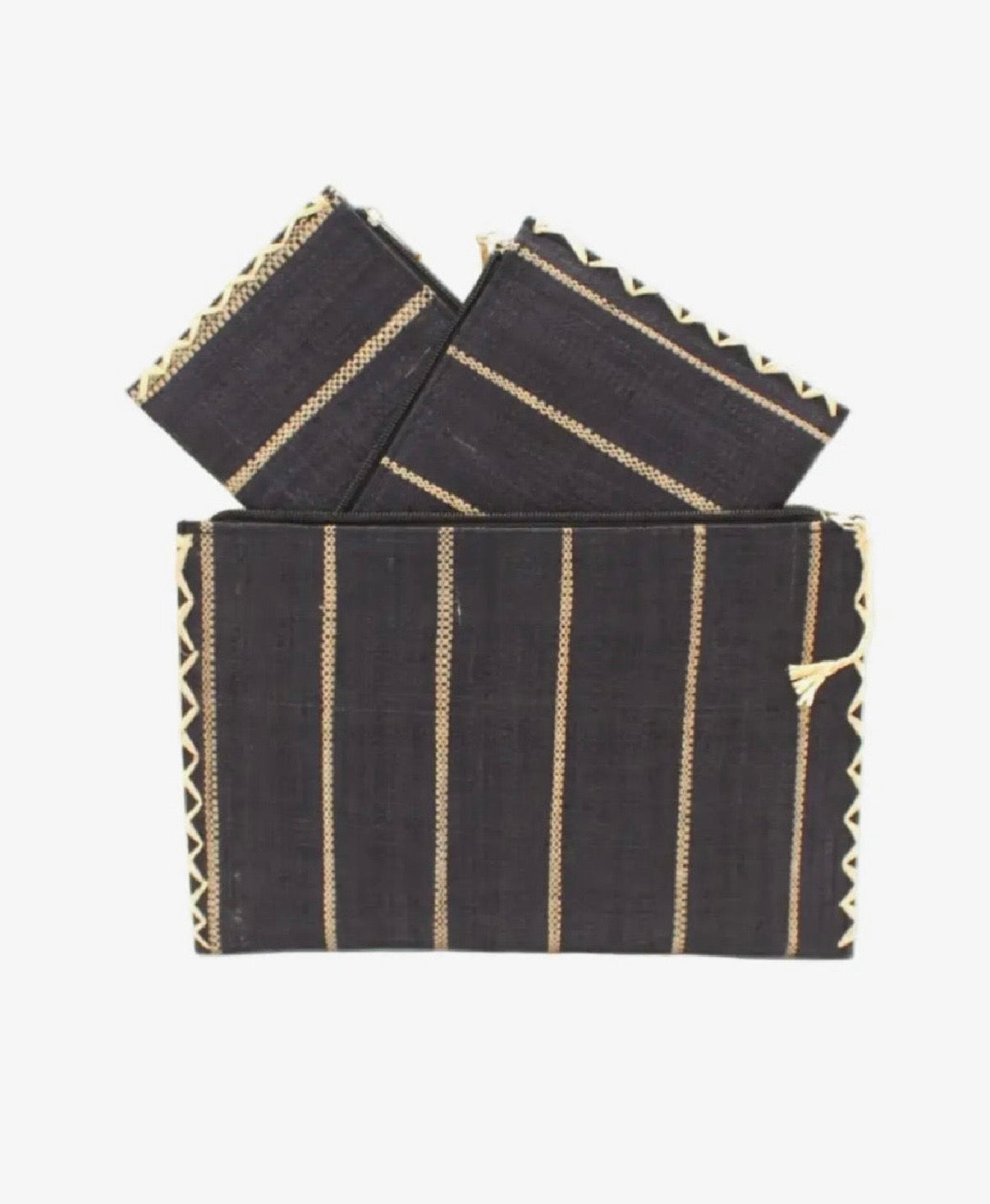 STRIPE RAFFIA POUCH S/3