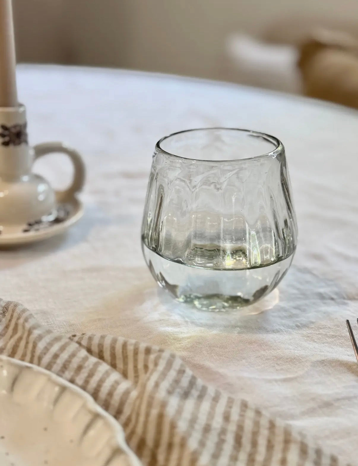 HANDBLOWN FLUTED STEMLESS WINE GLASS