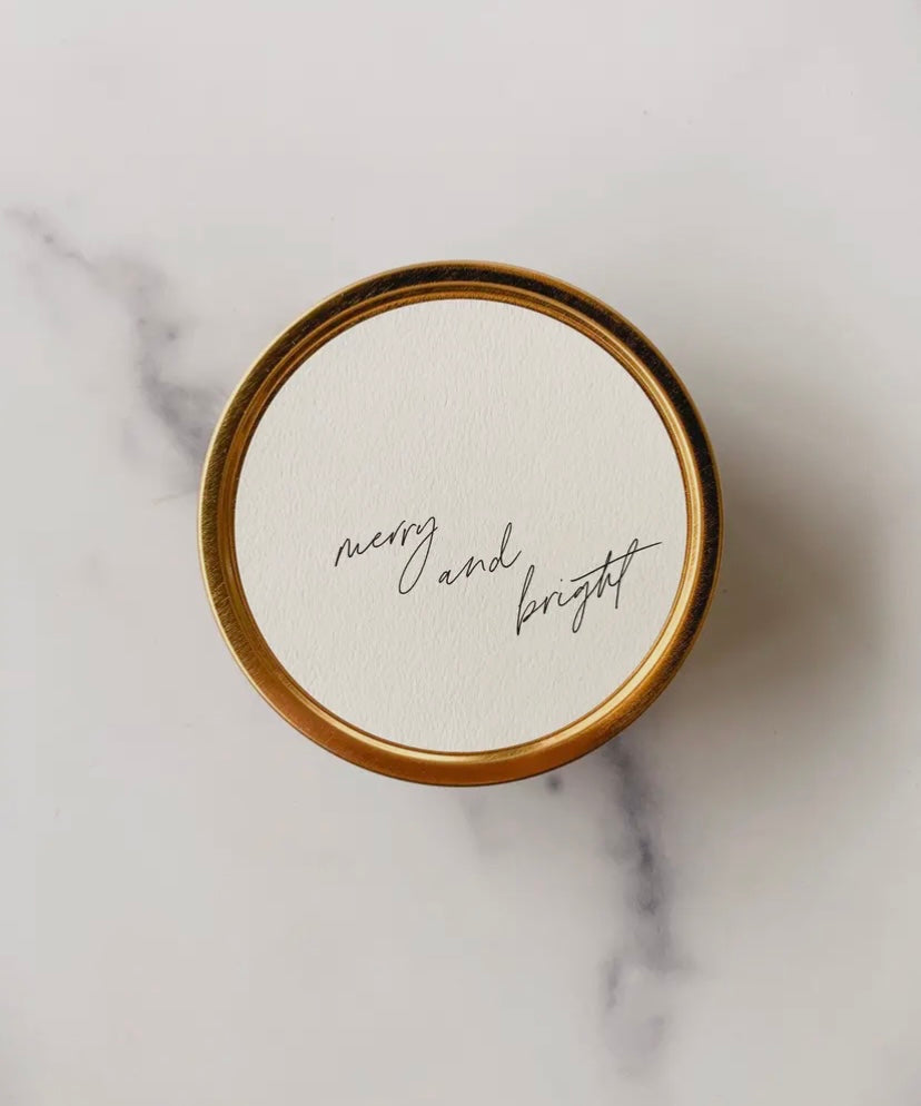 “Merry and Bright” White Cedar + Wild Mint Candle Tin