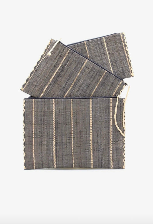 STRIPE RAFFIA POUCH S/3