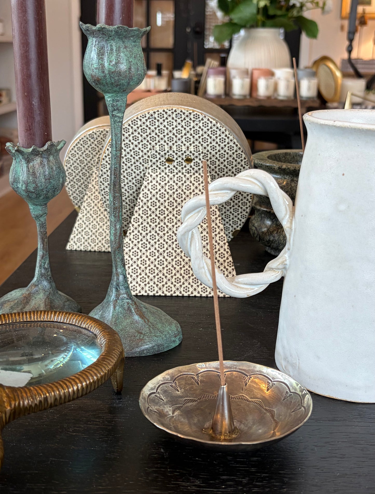 SILVER STAMPED INCENSE HOLDER