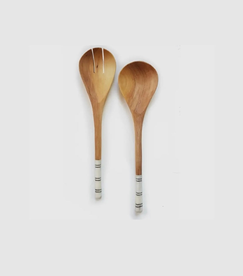 STRIPED OLIVE WOOD SALAD SERVERS