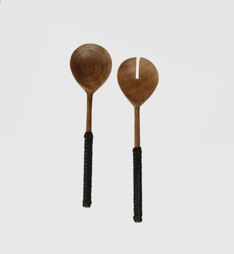 BURKE SALAD SERVERS Black Leather