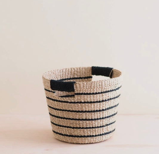 HANDWOVEN STRIPED TAPERED BASKET
