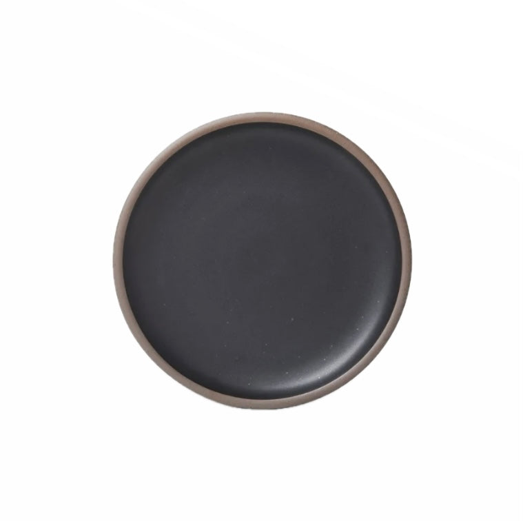 A Black Mountain dinner plate with a brown rim form East Fork