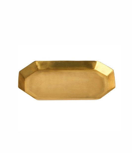 A handmade brass tray with an octagonal shape, presented in polished brass colorr