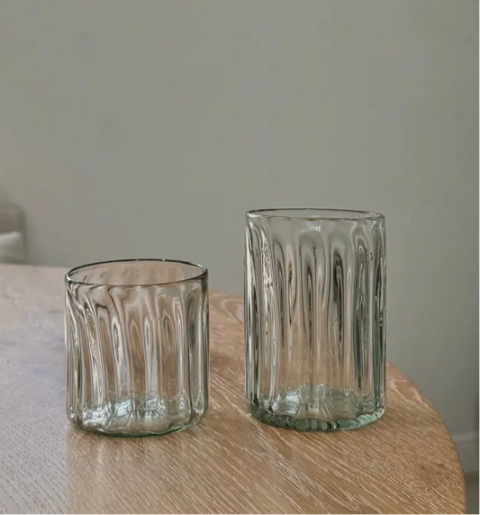 Close-up of handmade glass showing subtle texture and bubbles