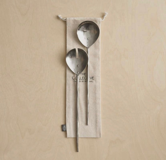 Forged pewter salad servers