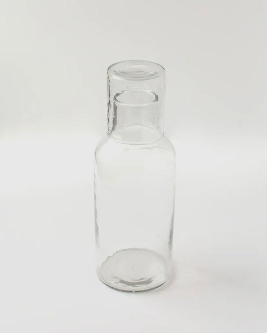 Ethically made glass carafe set with compact lid-glass combo, handmade in India.