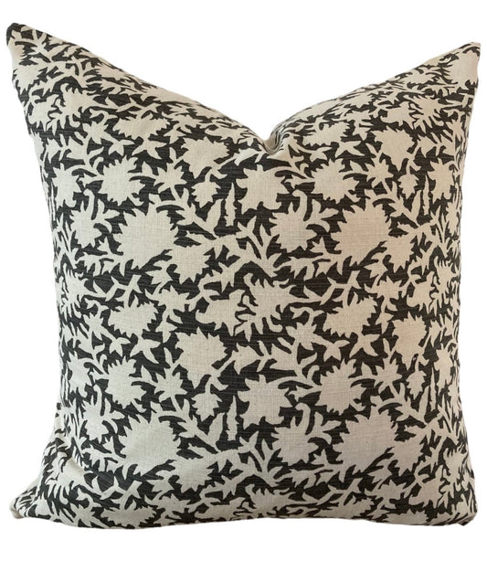 Blockprint charcoal and ivory pillow cover