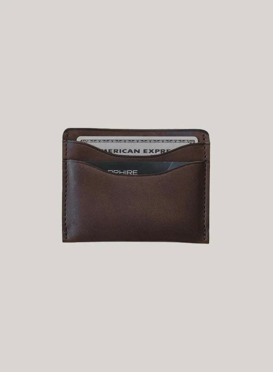 Dark Brown Leather Card Holder - Full-Grain Slim Wallet (Made in Mexico)

