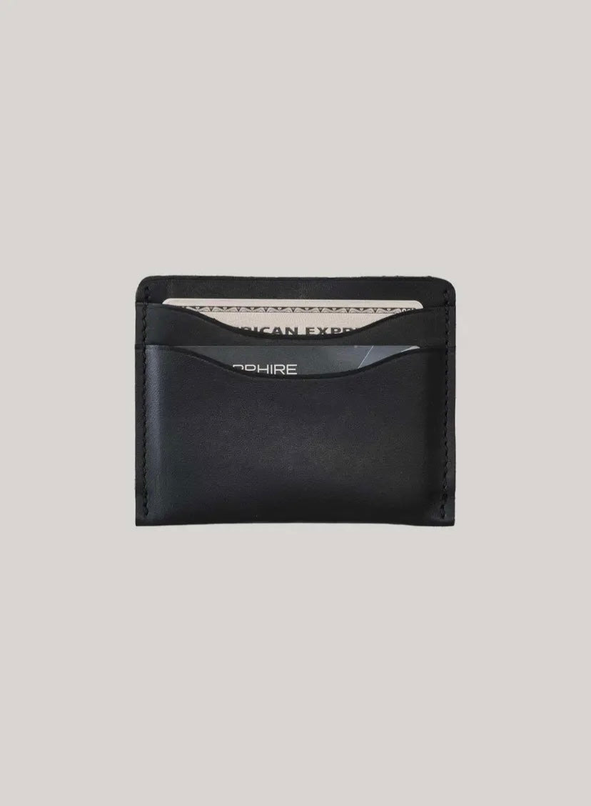 Black Leather Card Holder - Full-Grain Slim Wallet (Made in Mexico)