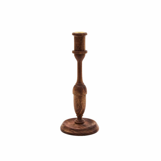 Wooden candlestick on a white background