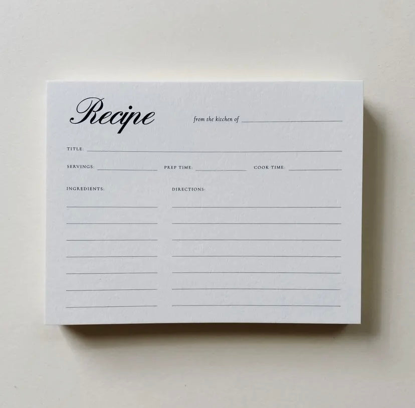 White recipe card with black text on a light gray background