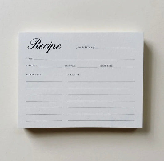 White recipe card with black text on a light gray background