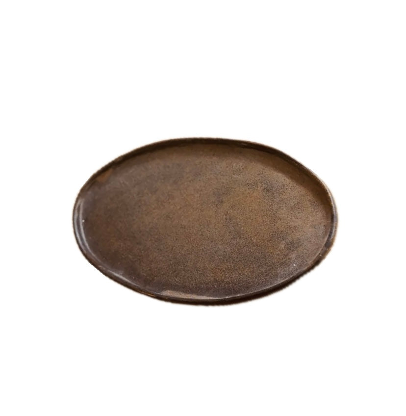 Rust stoneware oval tray from Ukraine.