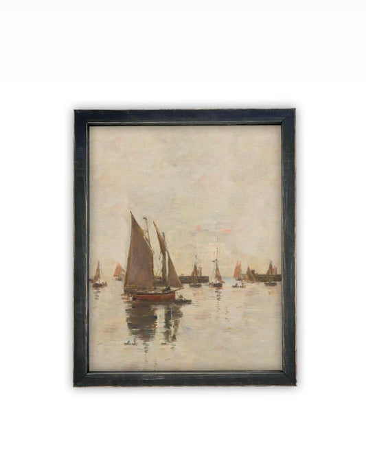 Sailboat reproduction on canvas framed art.