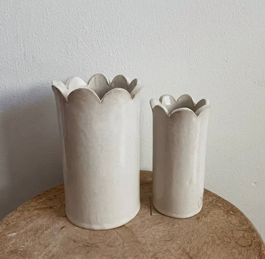 Two sizes of the handmade scalloped base.