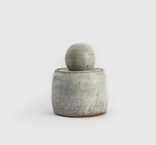 Alabaster Stash Jar - White Ceramic Storage with Sculpted Knob (USA)