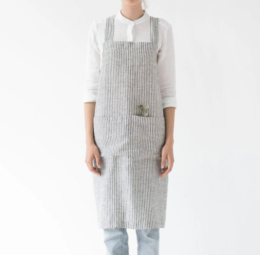 THIN STRIPE LINEN APRON