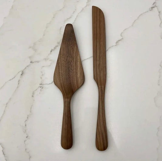 Walnut Cake Server Set - 2-Piece Handmade Wood (USA)