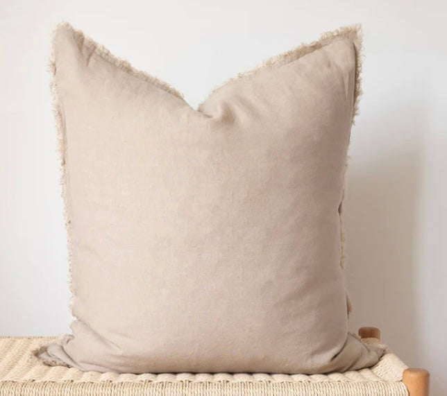 FRINGED LINEN PILLOW COVER NATURAL