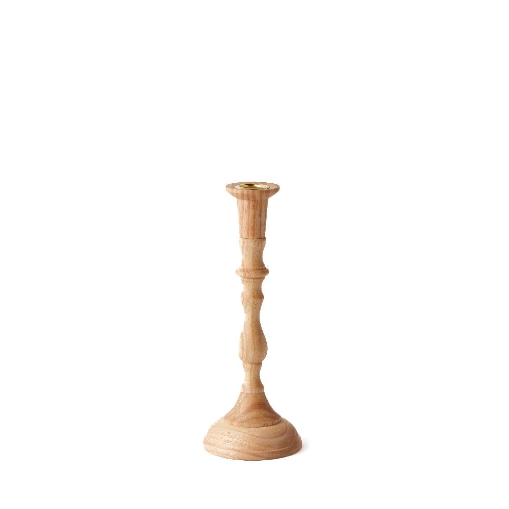 A Georgian-inspired candlestick made of plantation hardwood, hand-carved and displayed against a white background.
