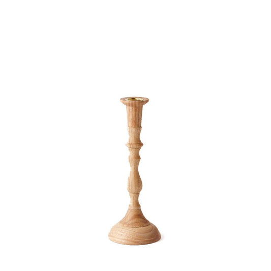 A Georgian-inspired candlestick made of plantation hardwood, hand-carved and displayed against a white background.