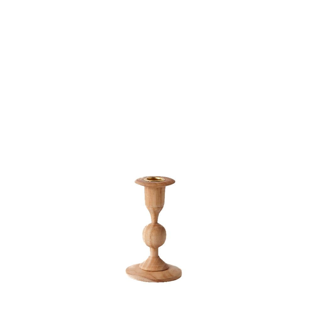A Georgian-inspired candlestick made of hardwood, with a tall, slender shape and a circular top, displayed against a white background.