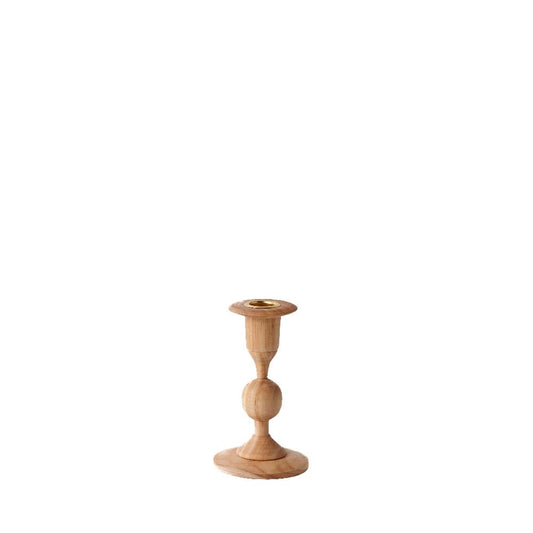 A Georgian-inspired candlestick made of hardwood, with a tall, slender shape and a circular top, displayed against a white background.